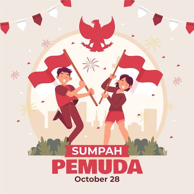 インドネシア語のsumpah pemudaのフラットイラスト