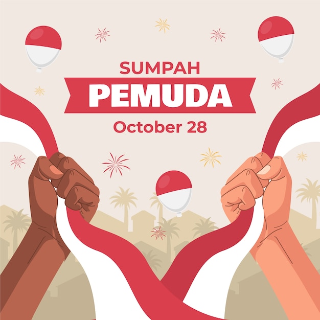 インドネシア語のsumpah pemudaのフラットイラスト