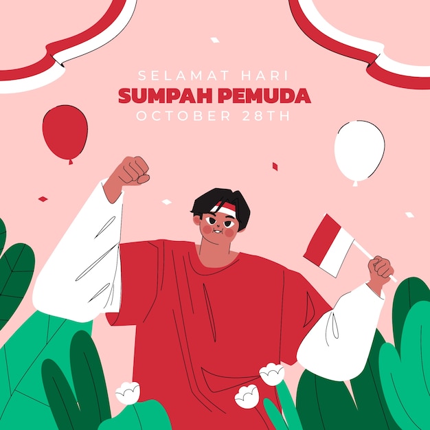 Vector flat illustration for indonesian sumpah pemuda