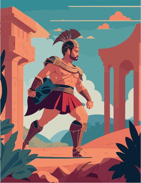 a flat illustration inspired by gladiator