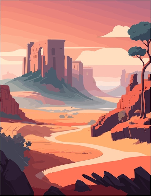 a flat illustration inspired by mountains and lake vibes