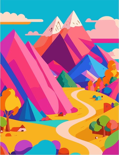 Vector a flat illustration inspired by mountains and lake vibes