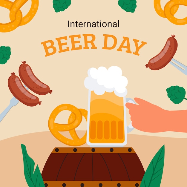 국제 맥주 의 날 축하 를 위한 평평 한 일러스트레이션