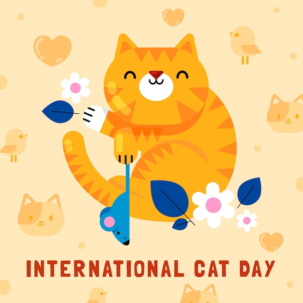 Flat illustration for international cat day celebration