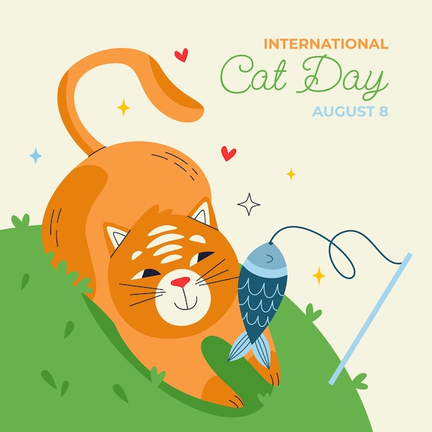 Vector flat illustration for international cat day celebration