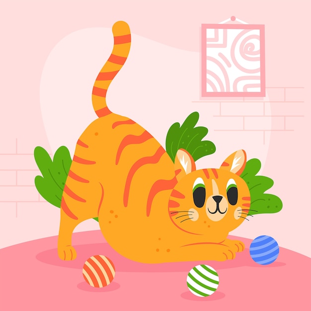 国際猫の日を祝うためのフラットイラスト