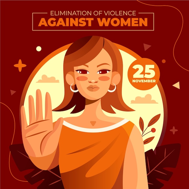 Vector flat illustration for international day for the elimination of violence against women with woman showing stop