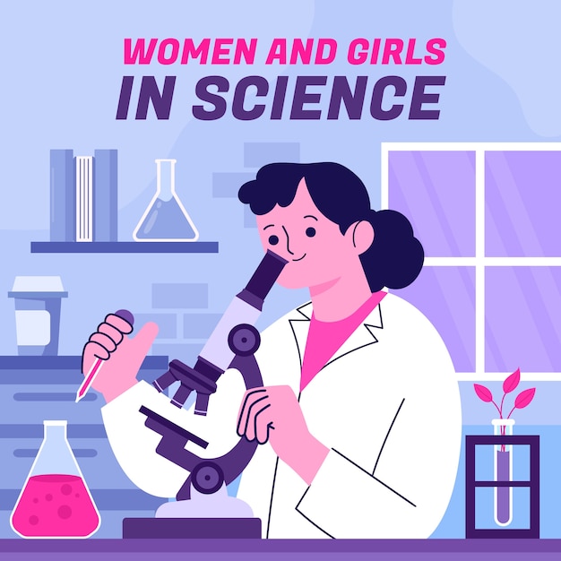 과학 분야에서 여성과 소녀의 국제 날을 기념하는 평평한 일러스트레이션