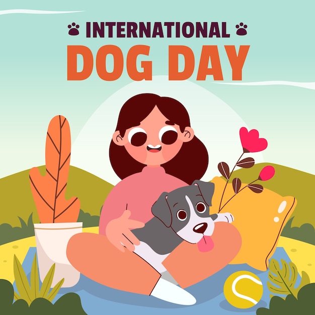 Vector flat illustration for international dog day celebration