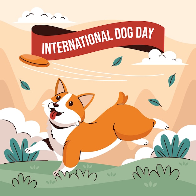 Flat illustration for international dog day celebration