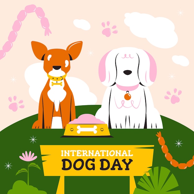 Flat illustration for international dog day celebration