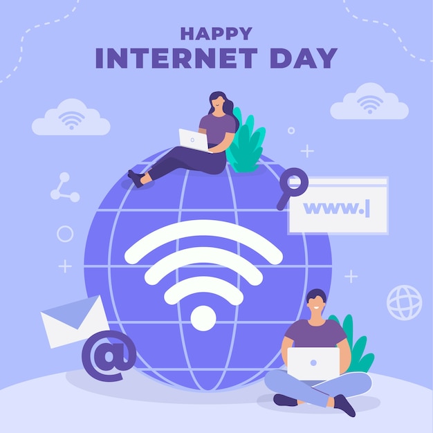 Vettore illustrazione piatta per la celebrazione della giornata internazionale di internet