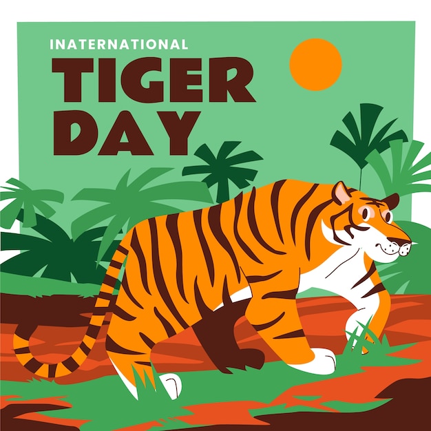 Vector flat illustration for international tiger day awareness