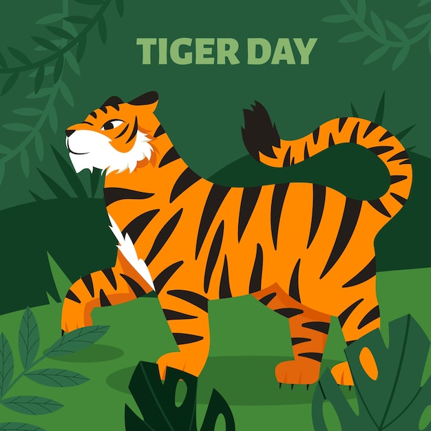 Vector flat illustration for international tiger day awareness