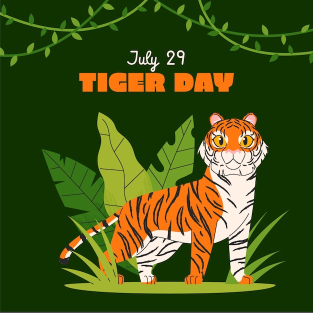 Vector flat illustration for international tiger day celebration and awareness