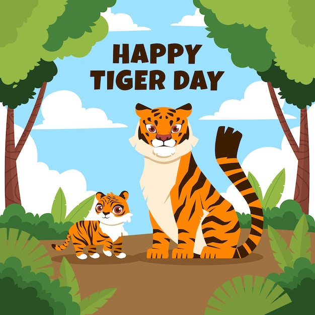Vettore illustrazione piatta per la celebrazione della giornata internazionale della tigre