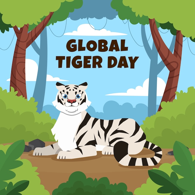 Vettore illustrazione piatta per la celebrazione della giornata internazionale della tigre