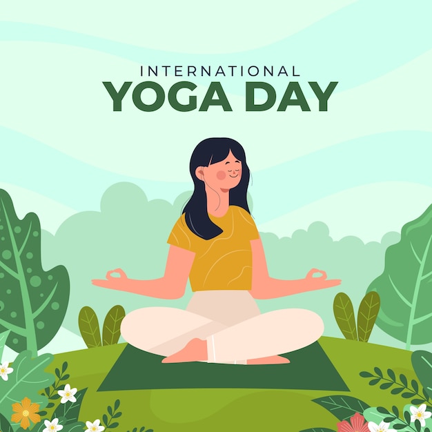 Illustrazione piatta per la celebrazione della giornata internazionale dello yoga