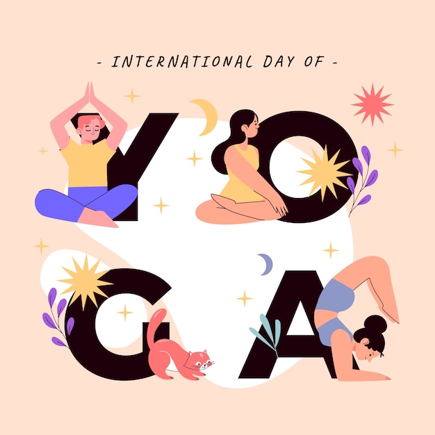 Flat illustration for international yoga day celebration