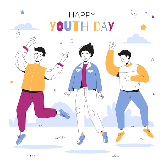 국제 청소년의 날 축하를 위한 평면 그림