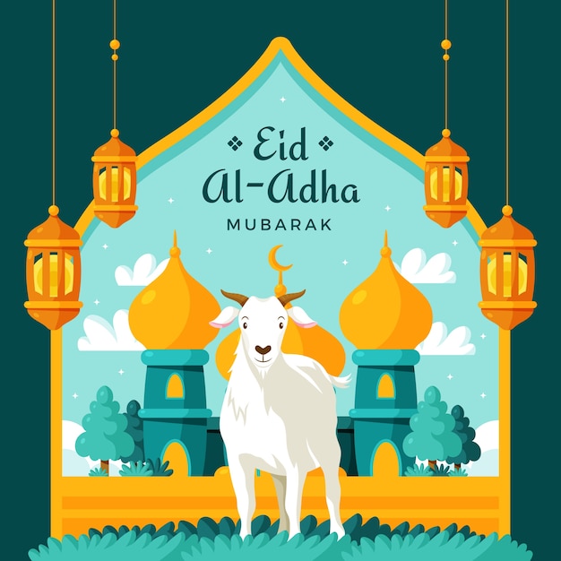 flat illustration for islamic eid al-adha celebration