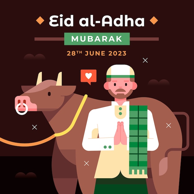 Flat illustration for islamic eid al-adha celebration