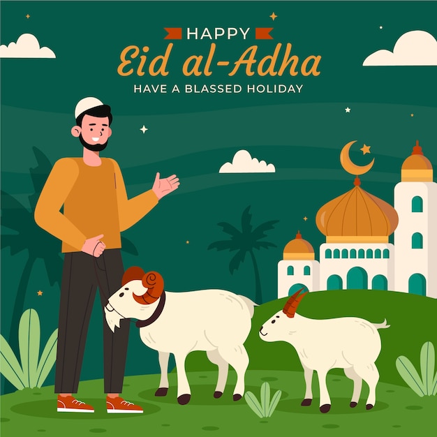 Flat illustration for islamic eid al-adha celebration