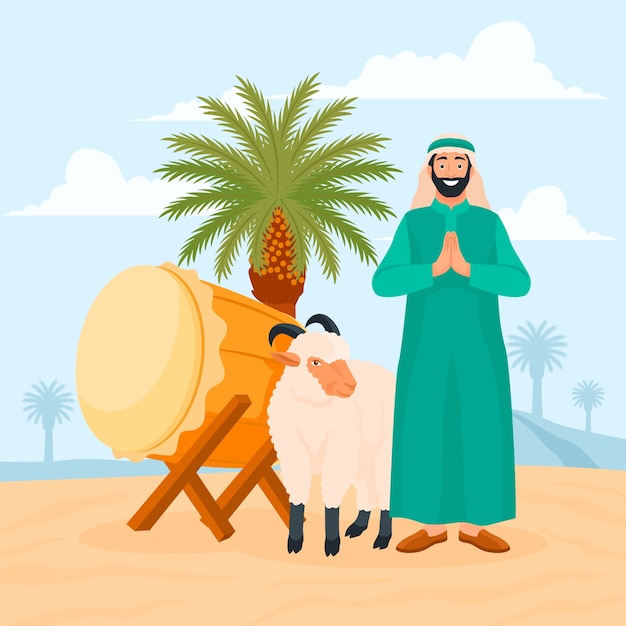 Vector flat illustration for islamic eid al-adha celebration