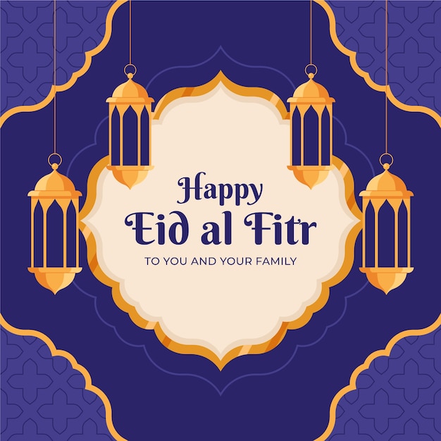 이슬람 eid al-fitr 축하를 위한 평면 그림