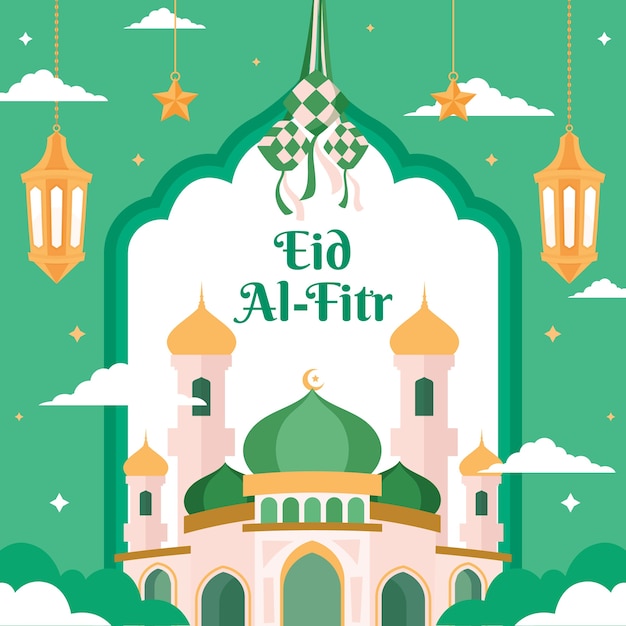 Vector flat illustration for islamic eid al-fitr celebration