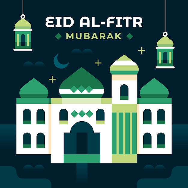 Плоская иллюстрация для празднования исламского фестиваля ид аль-фитр