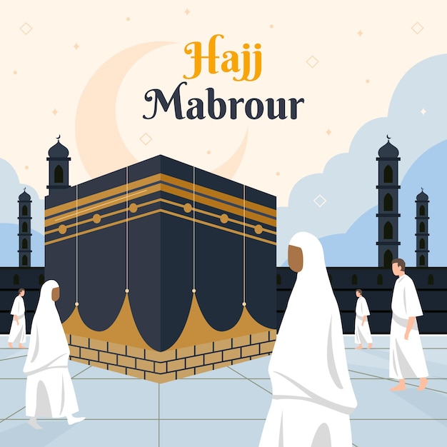 Vector flat illustration for islamic hajj pilgrimage