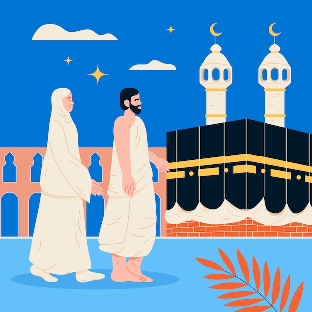 Vettore illustrazione piatta per il pellegrinaggio hajj islamico