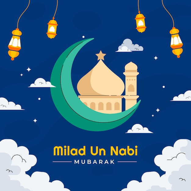 Flat illustration for islamic mawlid al-nabi holiday celebration