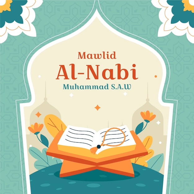 Плоская иллюстрация для исламского праздника Мавлид аль-Наби