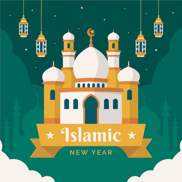 Illustrazione piatta per la celebrazione del capodanno islamico