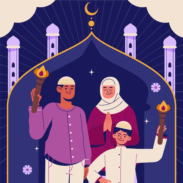 Illustrazione piatta per la celebrazione del capodanno islamico