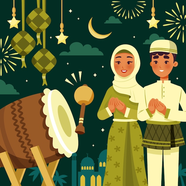 Vettore illustrazione piatta per la celebrazione del ramadan islamico