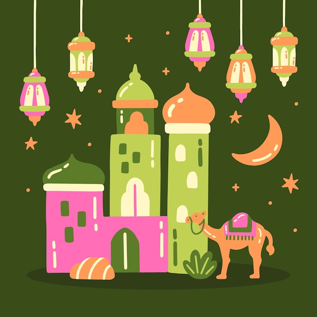 Flat illustration for islamic ramadan celebration