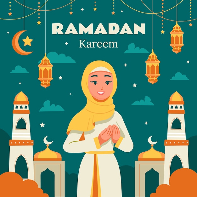 Vettore illustrazione piatta per la celebrazione islamica del ramadan.