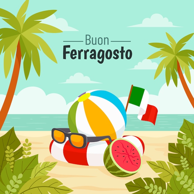 Vettore illustrazione piatta per la celebrazione del ferragosto italiano