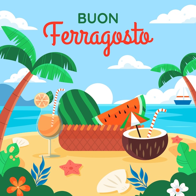 Vettore illustrazione piatta per la celebrazione del ferragosto italiano