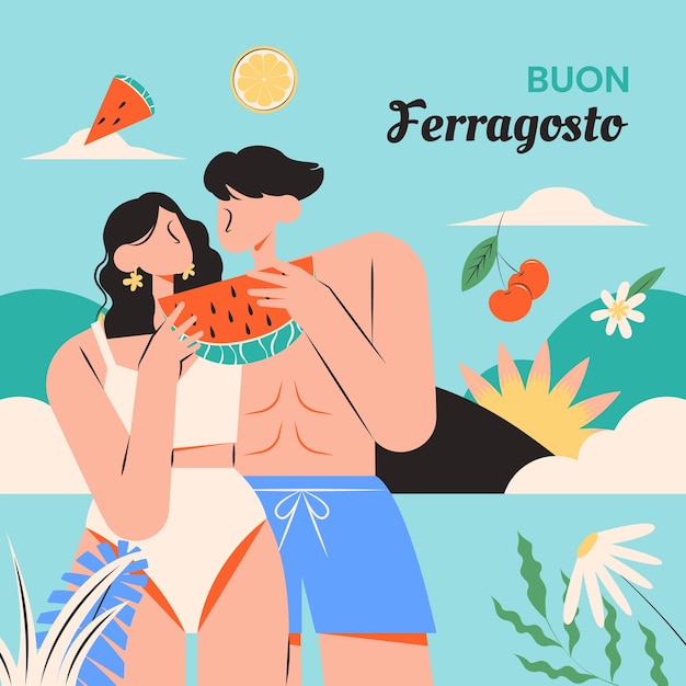 Flat illustration for italian ferragosto summer celebration