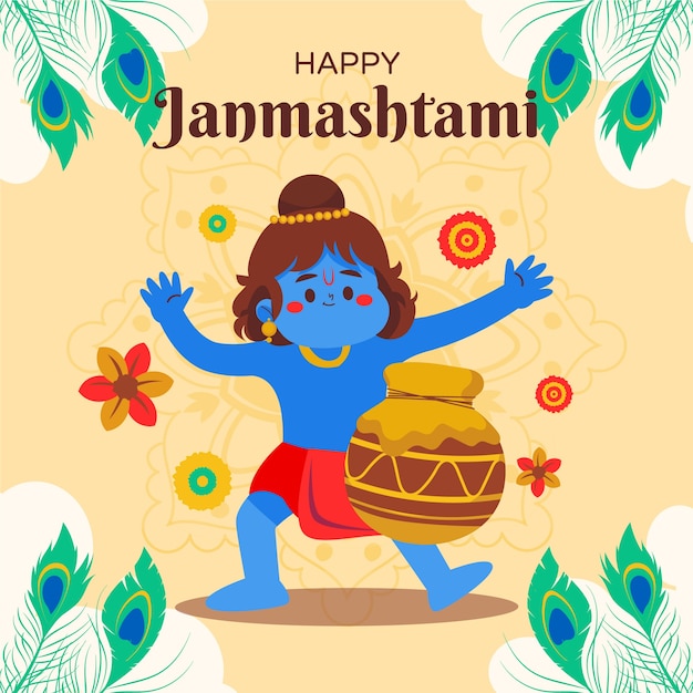 Flat illustration for janmashtami celebration