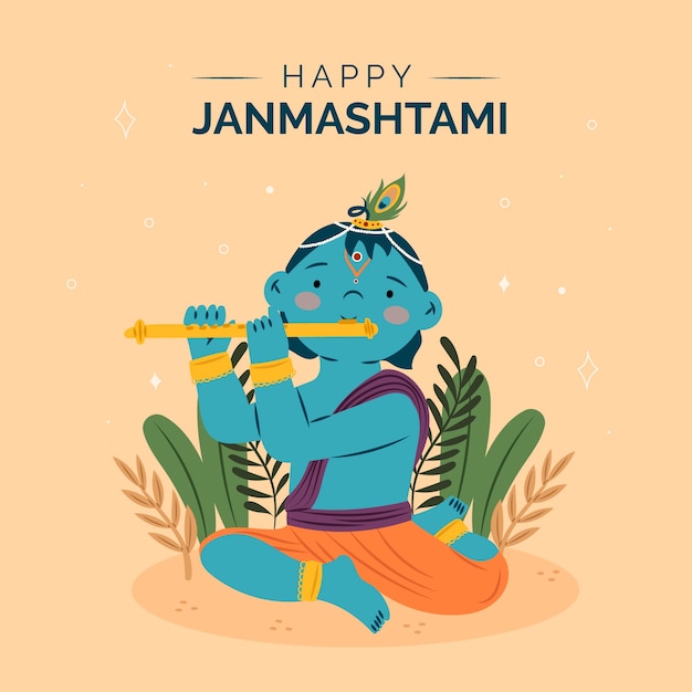 Vector flat illustration for janmashtami celebration