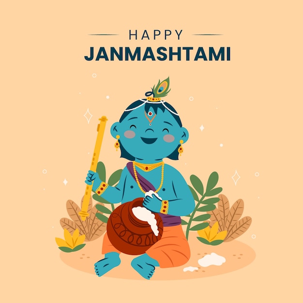 Vector flat illustration for janmashtami celebration