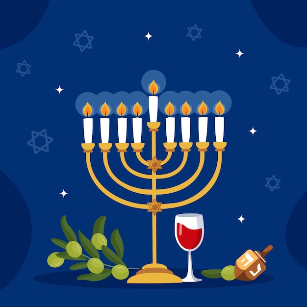 Vector flat illustration for jewish hanukkah celebration