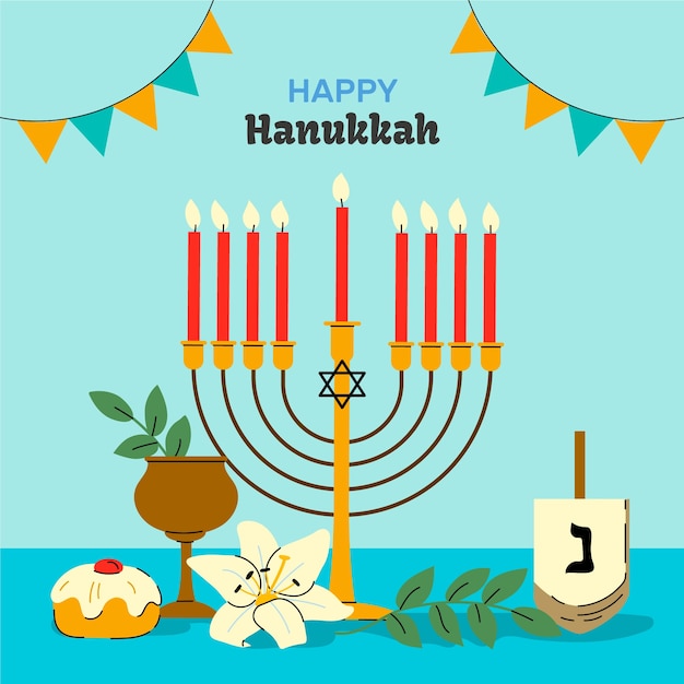 Vector flat illustration for jewish hanukkah celebration