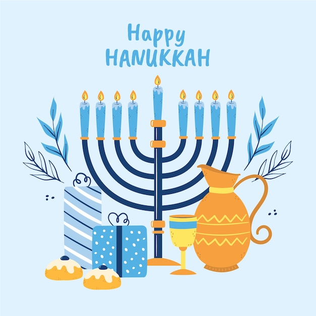 Vector flat illustration for jewish hanukkah celebration