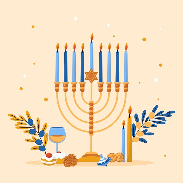 Vettore illustrazione piatta per la festa ebraica di hanukkah